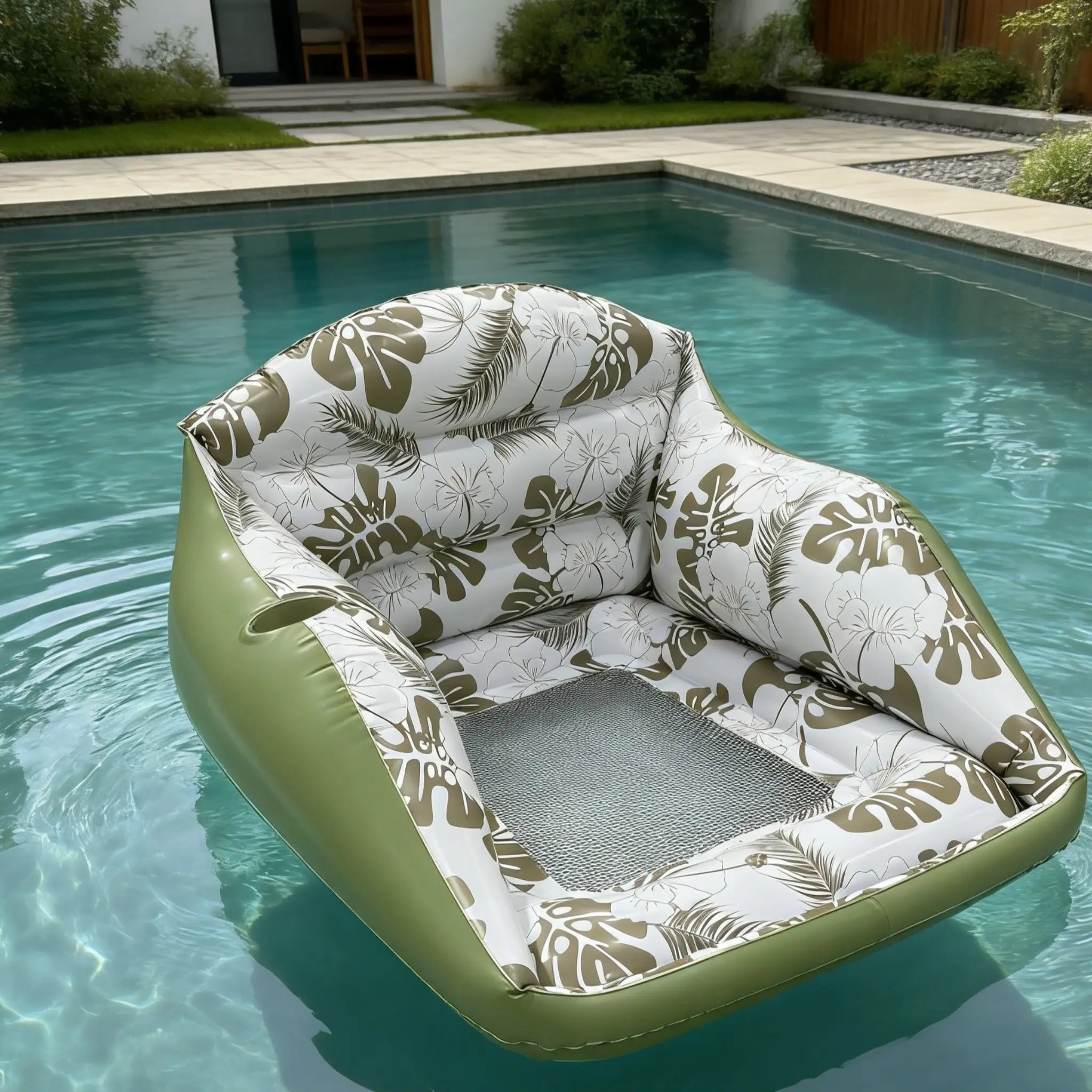 Adult Large Tropical Inflatable Water Sofa with Cup Holder