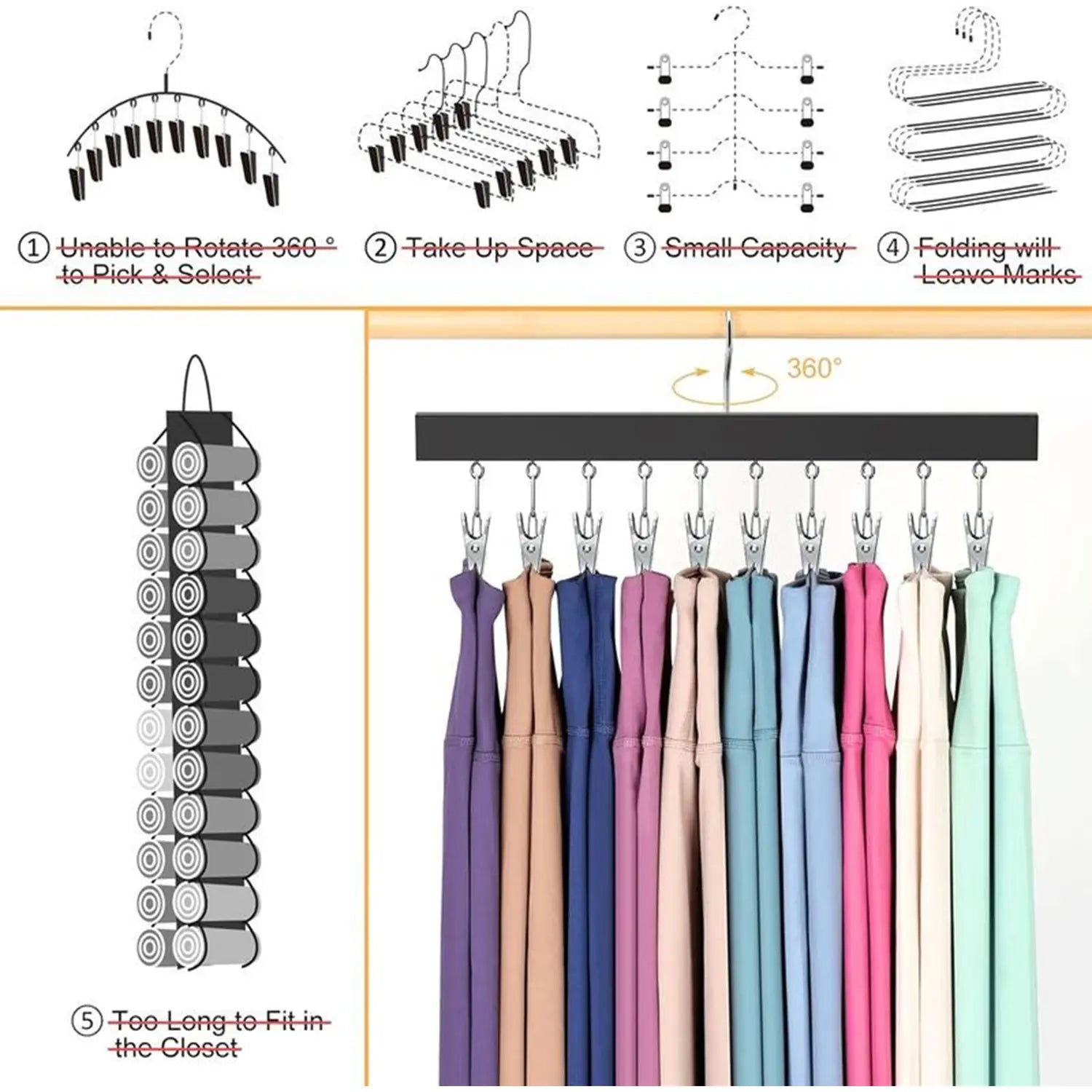 2-Pack Wooden Hat Organizer with Clips