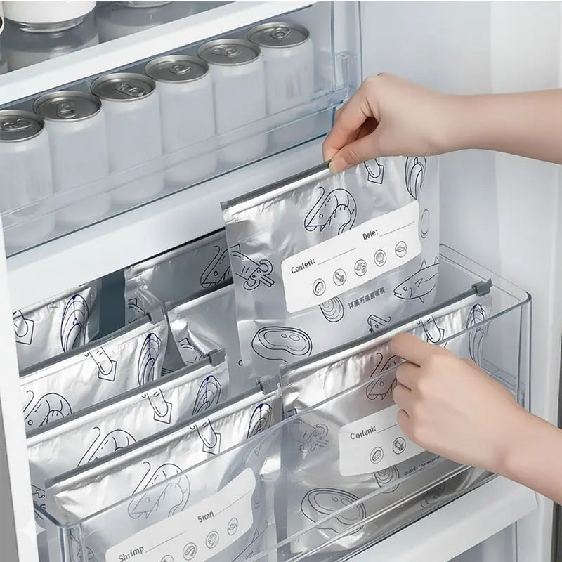 Reusable Stand-Up Food Storage Bags with Zipper Seal & Labels