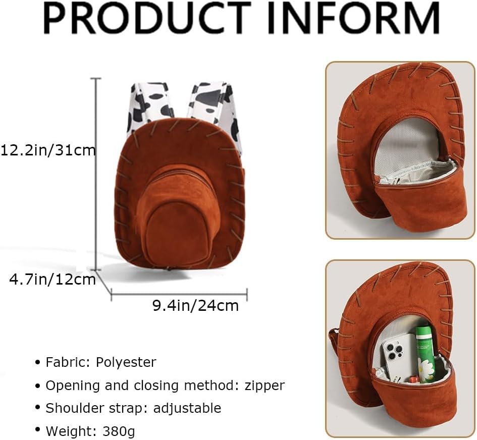 Cowboy Hat Backpack，Cosplay Toy Costume Backpacks with Adjustable Length Shoulder Strap,Bag for Birthday Party Gift(Brown)