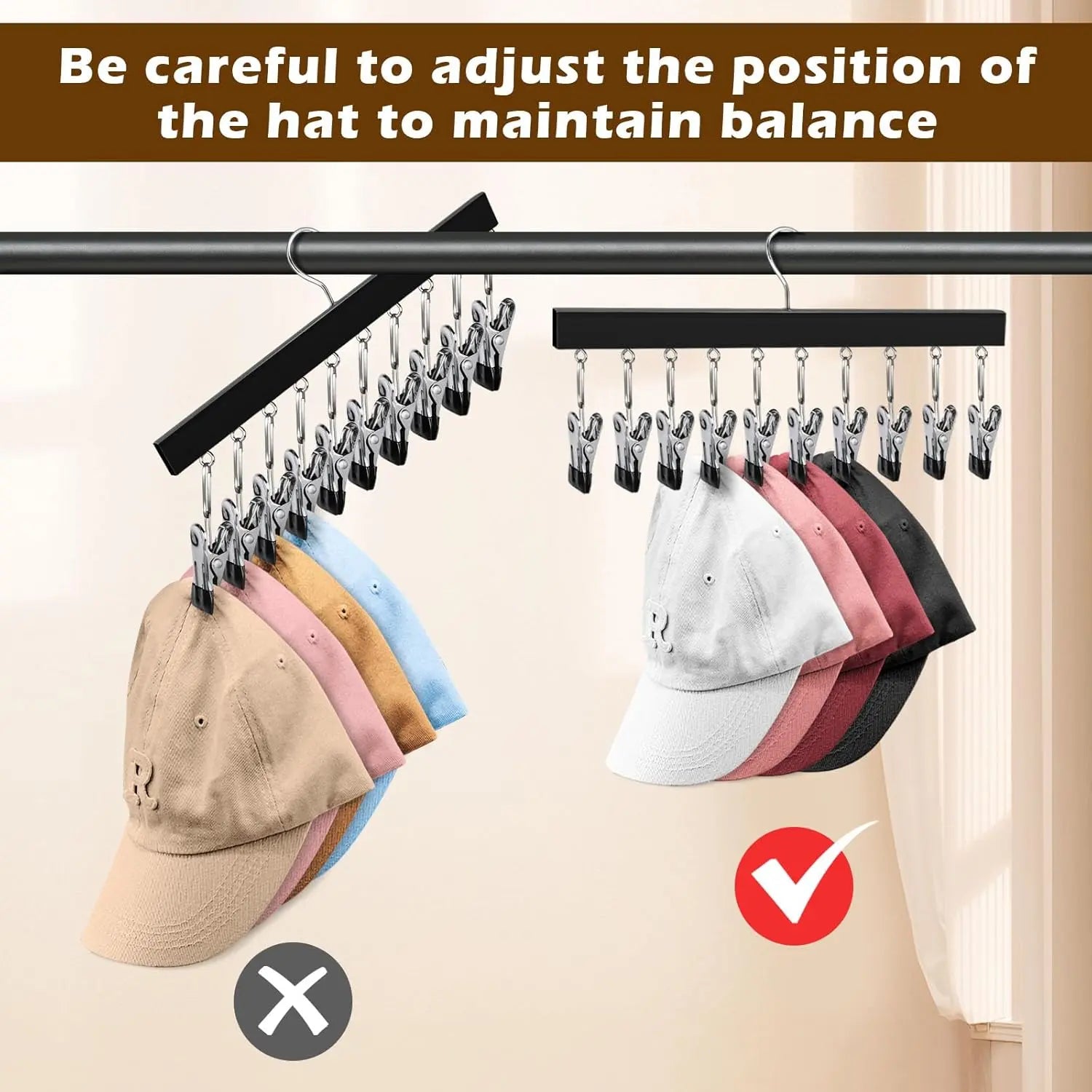 2-Pack Wooden Hat Organizer with Clips
