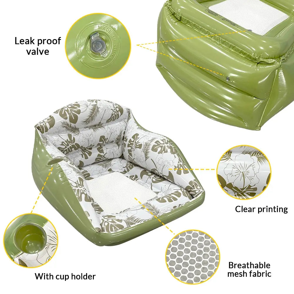 Adult Large Tropical Inflatable Water Sofa with Cup Holder