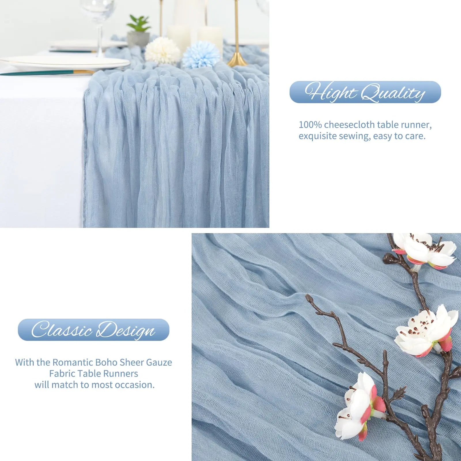 10 ft Sage Green Cheesecloth Table Runner for Weddings