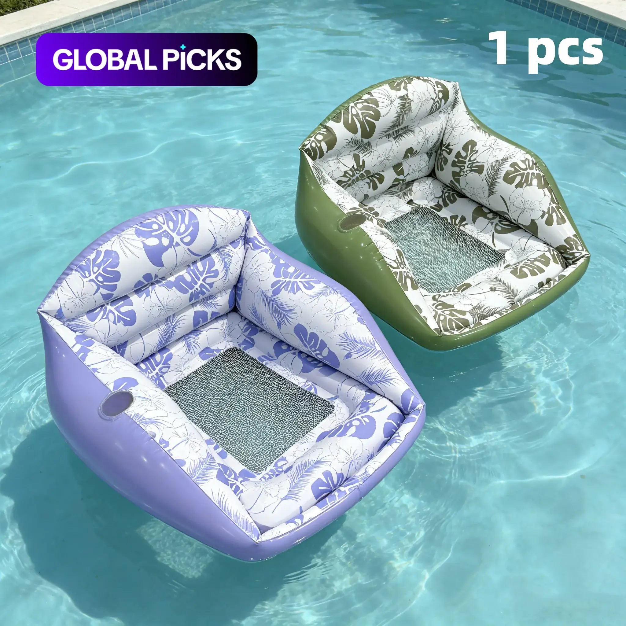 Adult Large Tropical Inflatable Water Sofa with Cup Holder